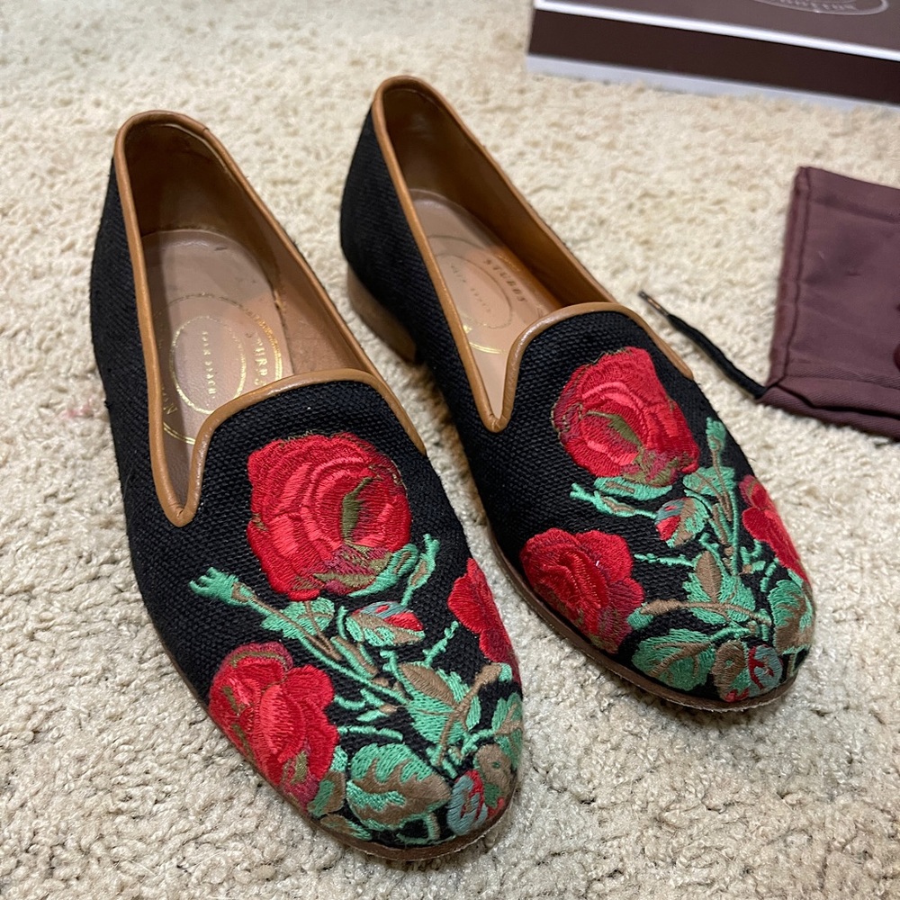 Stubbs and Wootton Needlepoint Red Roses Slipper